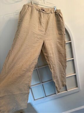 Quince 100% European Linen Elastic Waist Pants Beige Khaki - Size XL